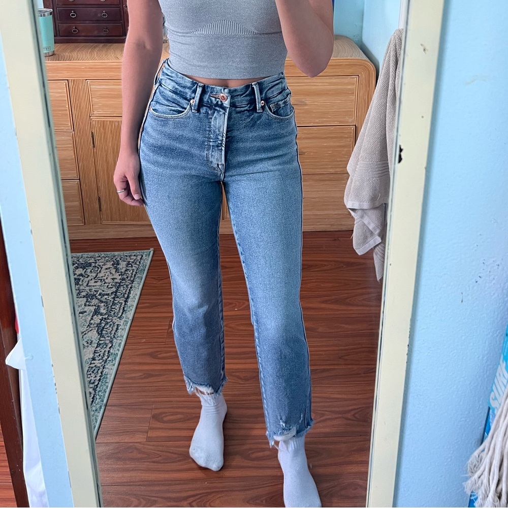 Good American Straight-Leg Distressed Blue Jeans